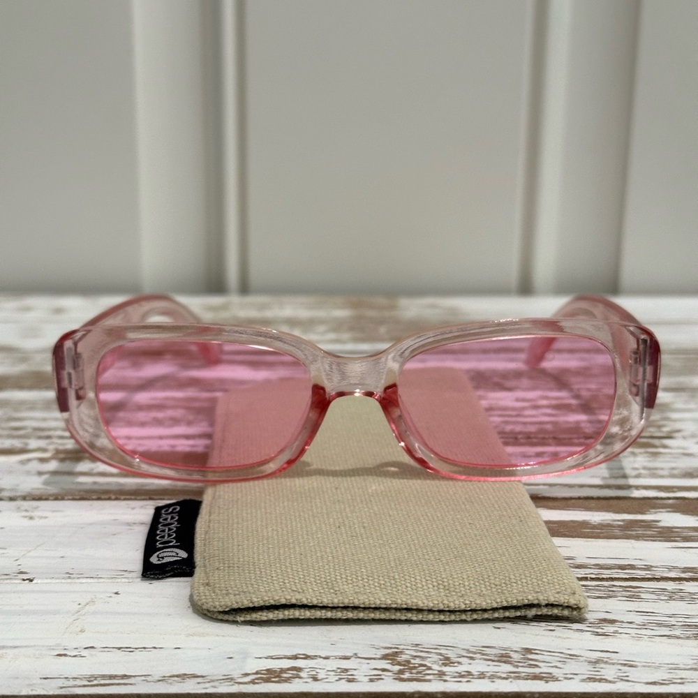 Retro Vintage Pink Rectangular Sunglasses